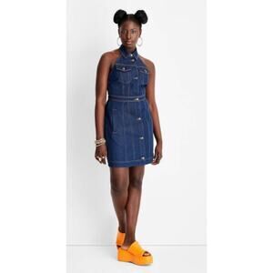 Future Collective Alani Noelle Denim Halter Mini Dress, 6